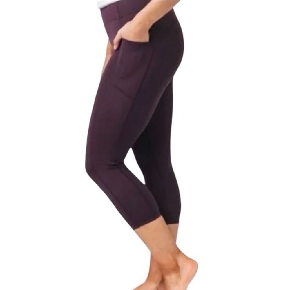 ZYIA Women's Brilliant Hi-Rise Crop Capri Leggings Purple Plum Activewear - Picture 2 of 12